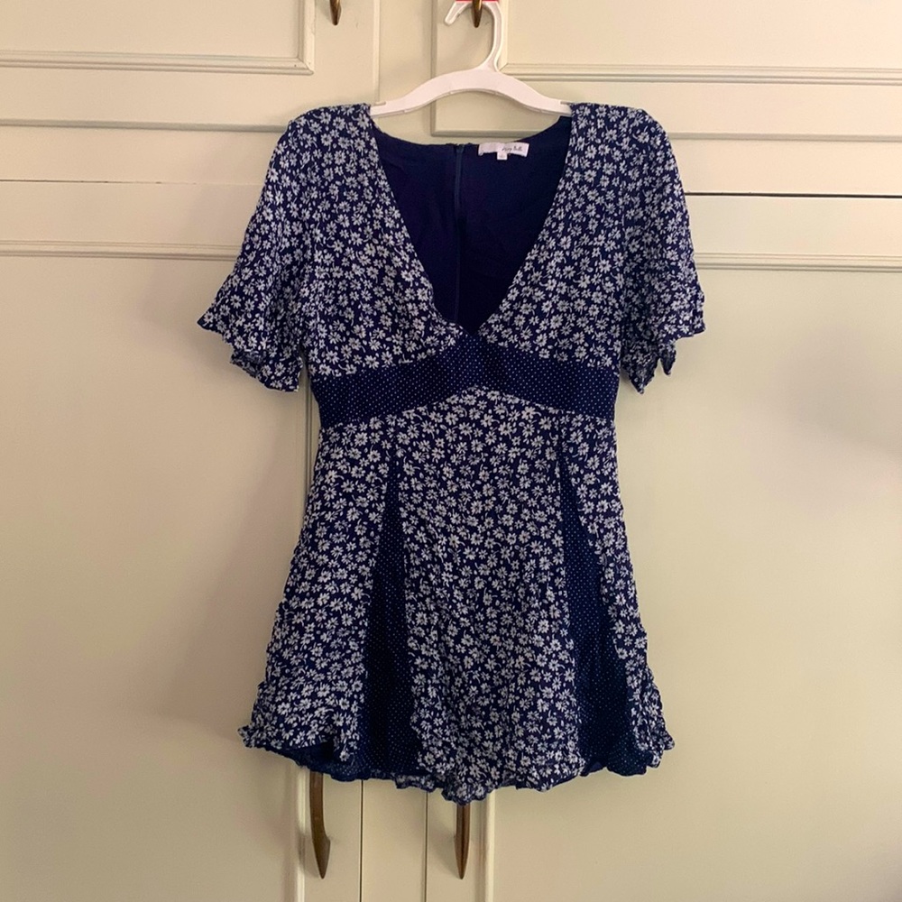Short deep v neck blue dress